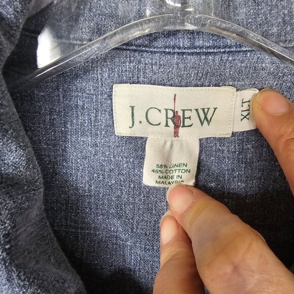 Vintage 90s J. Crew Oarsman Linen Blue Button-Up Shirt XL Lightweight Coastal - Picture 8 of 11